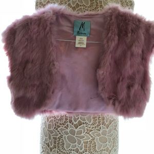 MARCIANO. Pink Rabbit Fur cropped vest